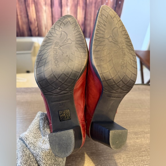 DORKING by Fluchos Red Leather Heeled Shoes with Studded Detail - Picture 6 of 7